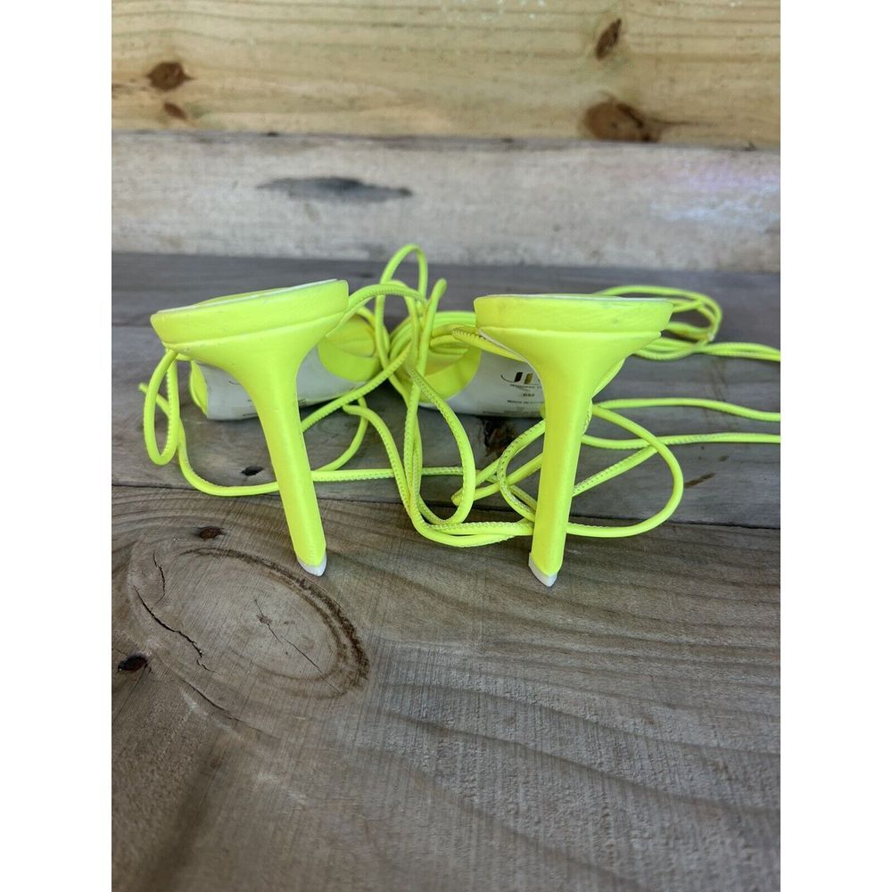 JLO Jennifer Lopez Neon Lime Faux Leather 4" Heel Strappy Sandals‎ Size 6 - Picture 3 of 11